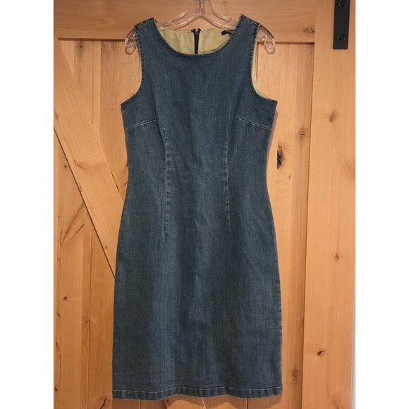 Chadwicks of Boston Size 6 Sleeveless Stretch Denim Shift Dress Midi Knee Zip - Picture 1 of 14